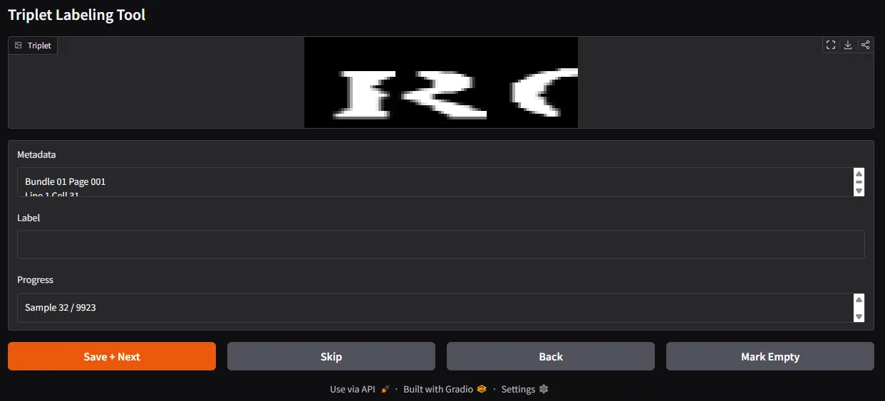 A simple labeling tool used to inspect extracted characters