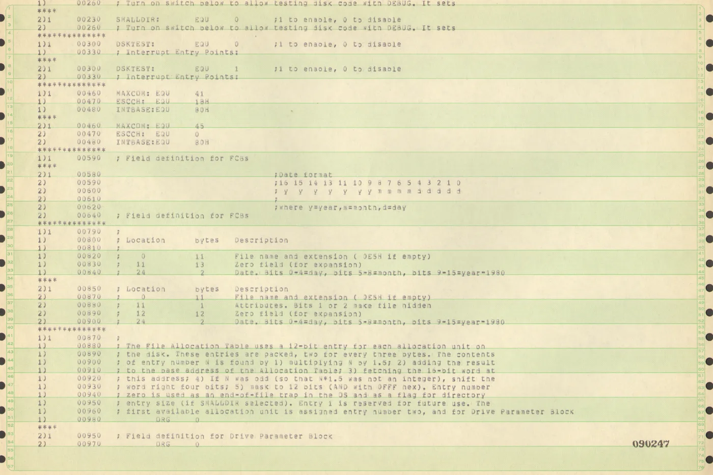 A corrected and aligned scan of an old source-code listing